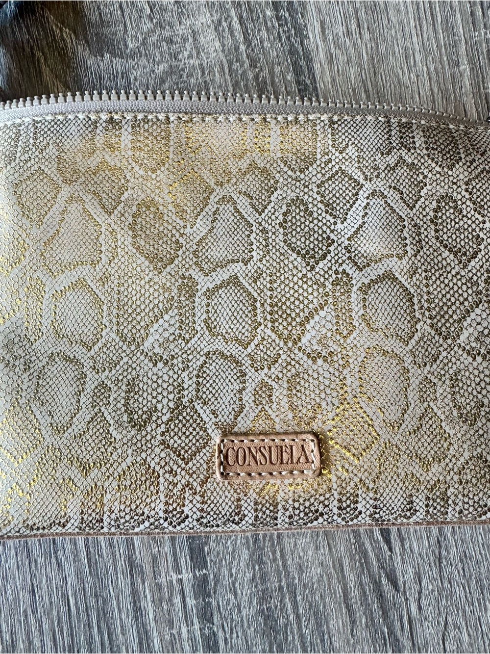 Consuela Metallic Gold Snake-Print Crossbody with Striped Strap - Picture 3 of 7
